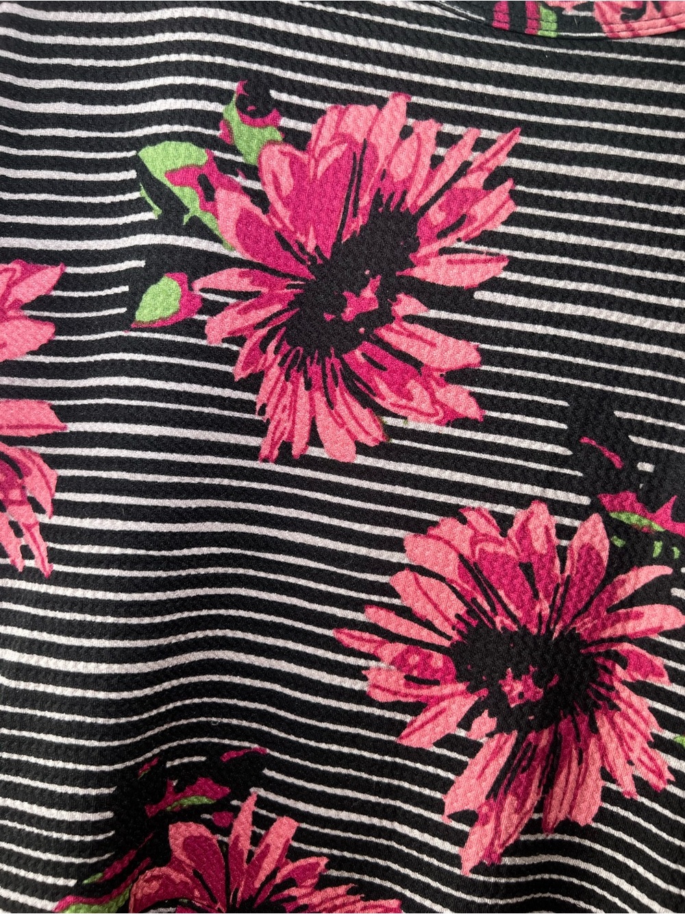 LuLaRoe Black Striped Dress with Pink Floral Overlay - Picture 2 of 4